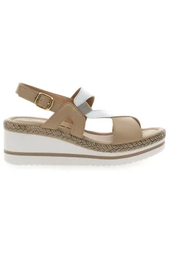 Weiße und beige Sandale mit mittlerem Keilabsatz MK3313109-PITTARELLO LOOK Outlet