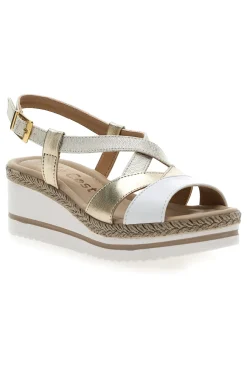Weiße und beige Sandale mit mittlerem Keilabsatz MK3234109-PITTARELLO LOOK Hot