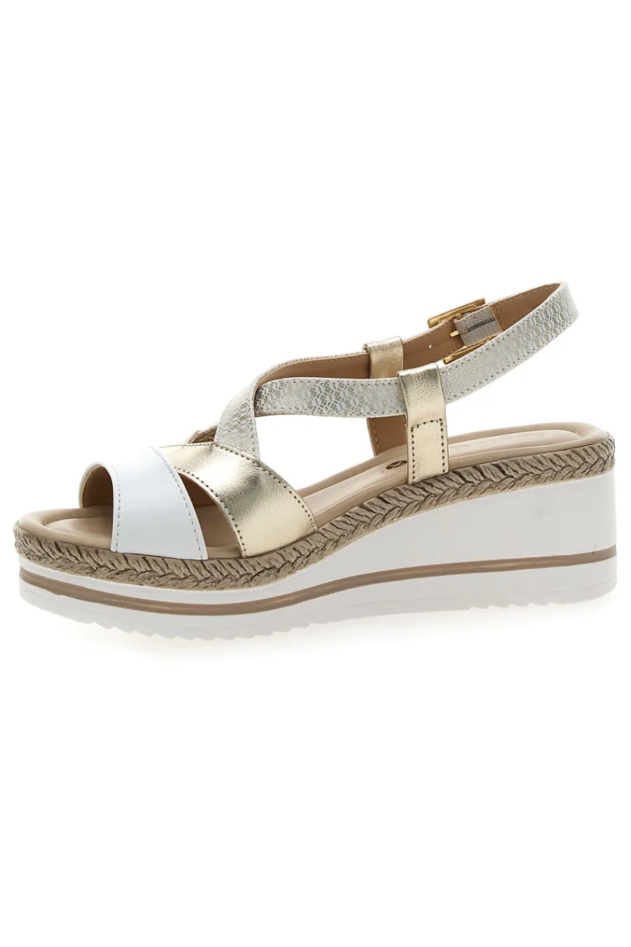 Weiße und beige Sandale mit mittlerem Keilabsatz MK3234109-PITTARELLO LOOK Hot