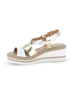 Weiß-goldene Keilsandaletten im Pittarello-Look MK3234109-PITTARELLO LOOK Discount