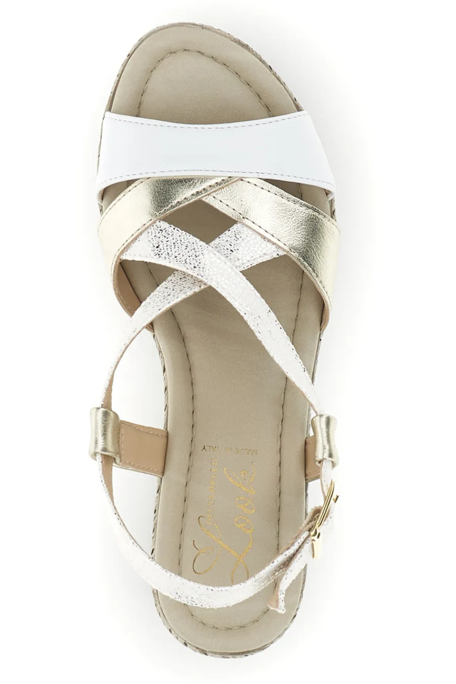Weiß-goldene Keilsandaletten im Pittarello-Look MK3234109-PITTARELLO LOOK Discount