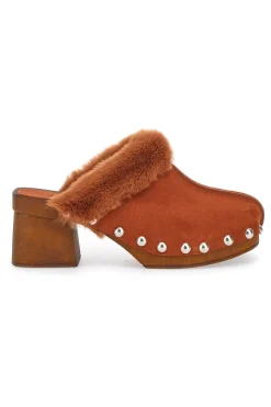 Zoccoli Clogs in EcoFur 15301 Cognac-PITTARELLO MUST HAVE