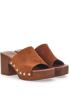 Zoccoli Marroni in Vera Pelle con Tacco Effetto Legno 4850-PITTARELLO LOVE Discount