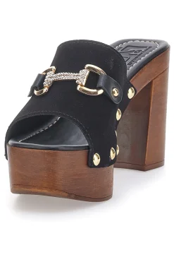 Zoccoli sabot neri con borchie e tacco largo effetto legno 405011/P-PITTARELLO LOVE Hot