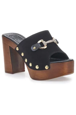 Zoccoli sabot neri con borchie e tacco largo effetto legno 405011/P-PITTARELLO LOVE Hot