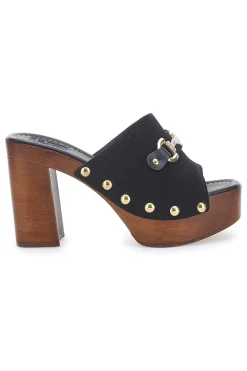 Zoccoli sabot neri con borchie e tacco largo effetto legno 405011/P-PITTARELLO LOVE Hot