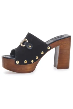Zoccoli sabot neri con borchie e tacco largo effetto legno 405011/P-PITTARELLO LOVE Hot